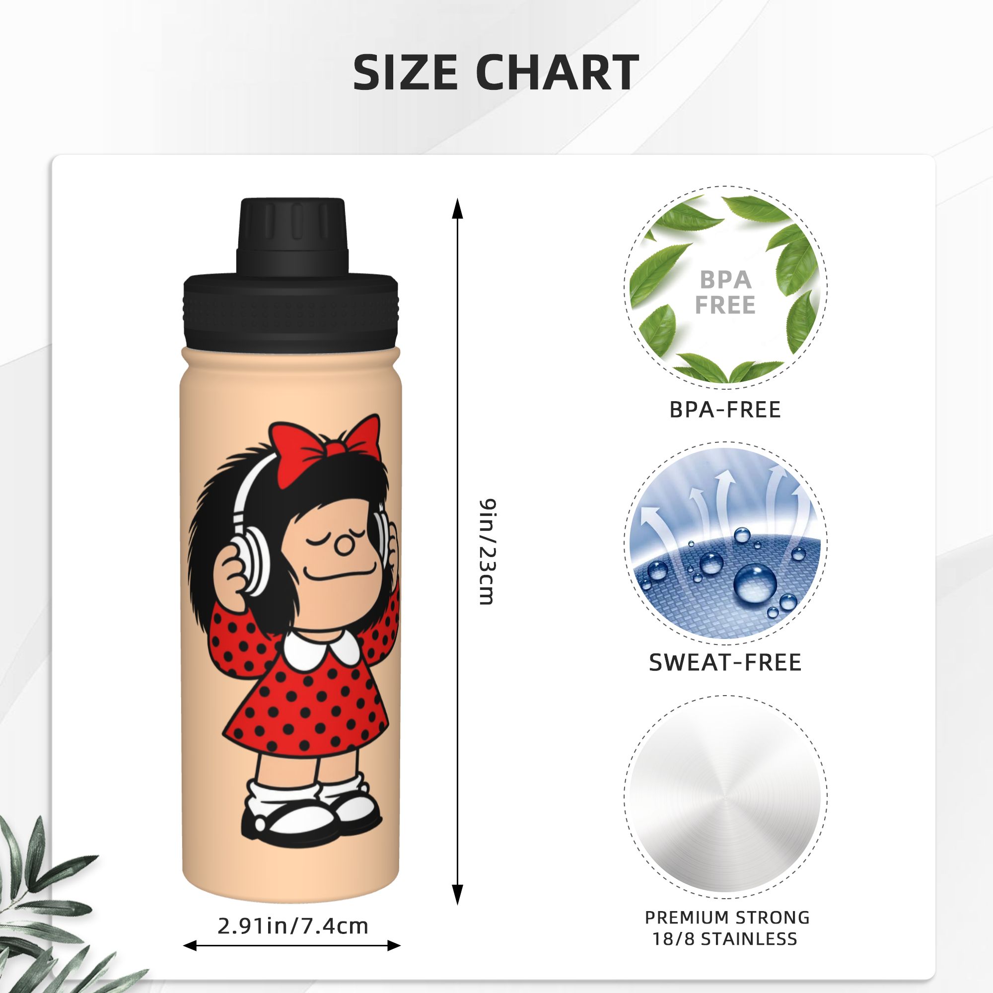 Cartoon M-Mafaldas 18OZ Sports - Sports Water Bottle Insulated 评论和价格